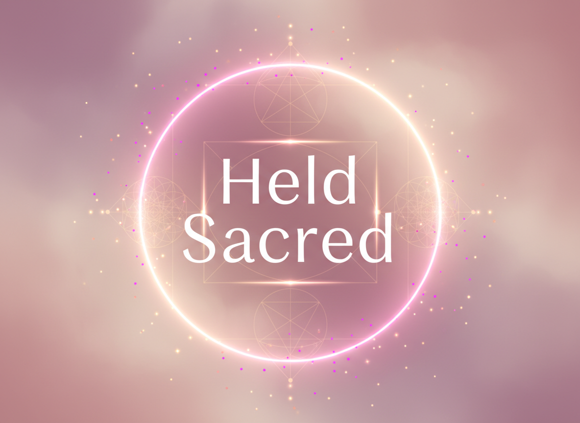 Held Sacred — sacred geometry with cupped hands holding light
